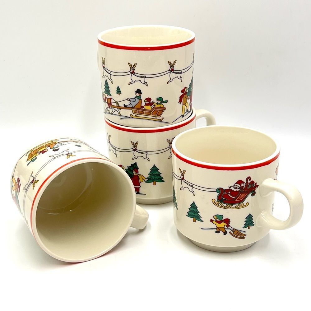 4 X The Joy Of Christmas Jamestown China Winter Scenic Holiday Christmas Mug Cup